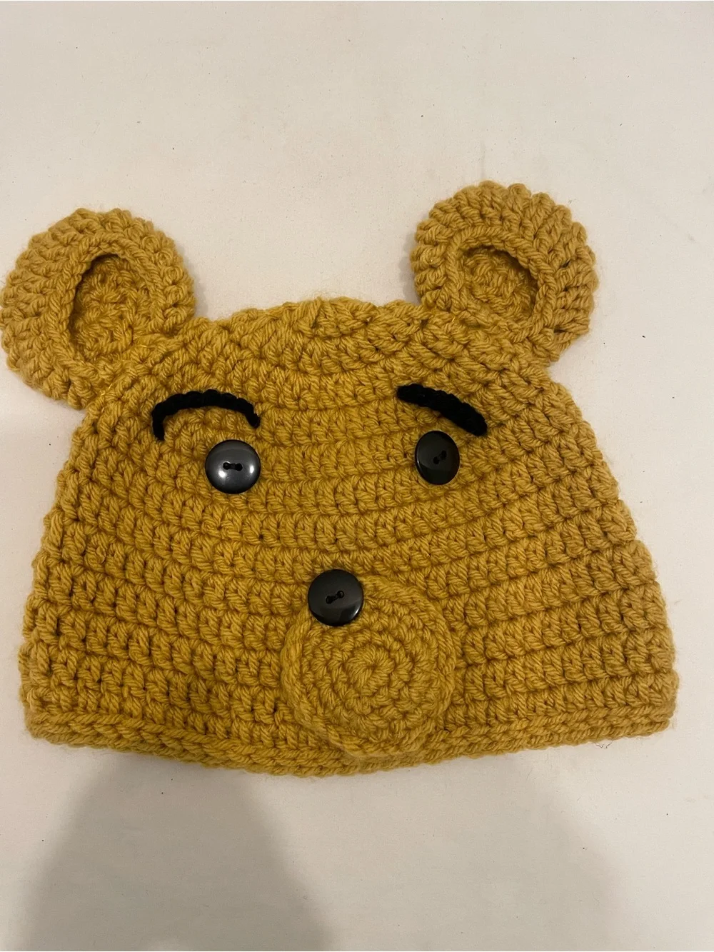Kids Crochet Bear Beanie Hat - Mustard